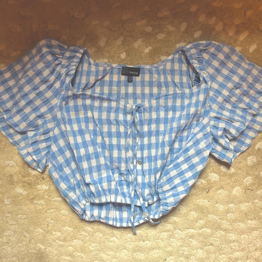 Blue and white gingham top